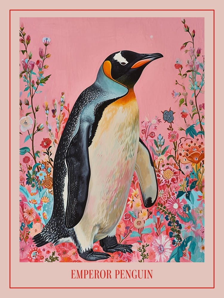 Floral Animal Painting Emperor Penguin 2 Poster