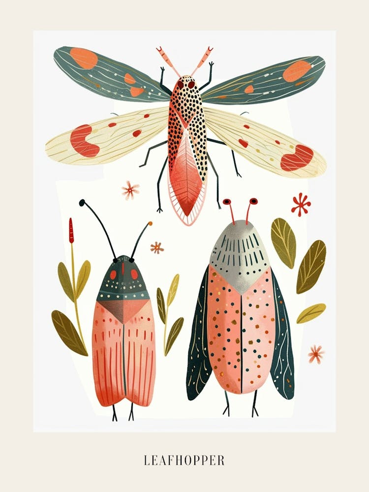 Colourful Insect Illustration Leafhopper 2 Poster