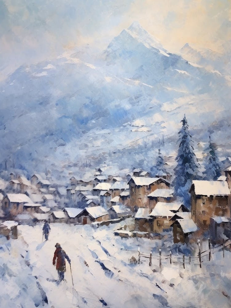 Vintage Winter Painting Zermatt Switzerland 1