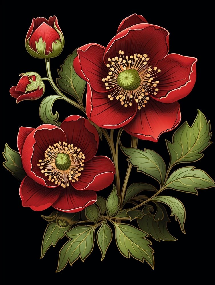 Lenten Rose 4 William Morris Style Winter Florals