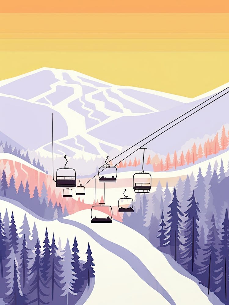 Vail Mountain Resort   Colorado, Usa, Ski Resort Pastel Colours Illustration 0