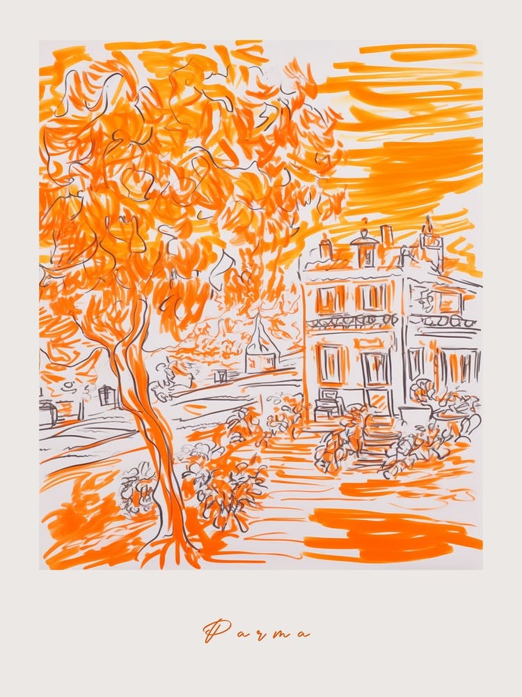 Parma Italy Orange Drawing Poster