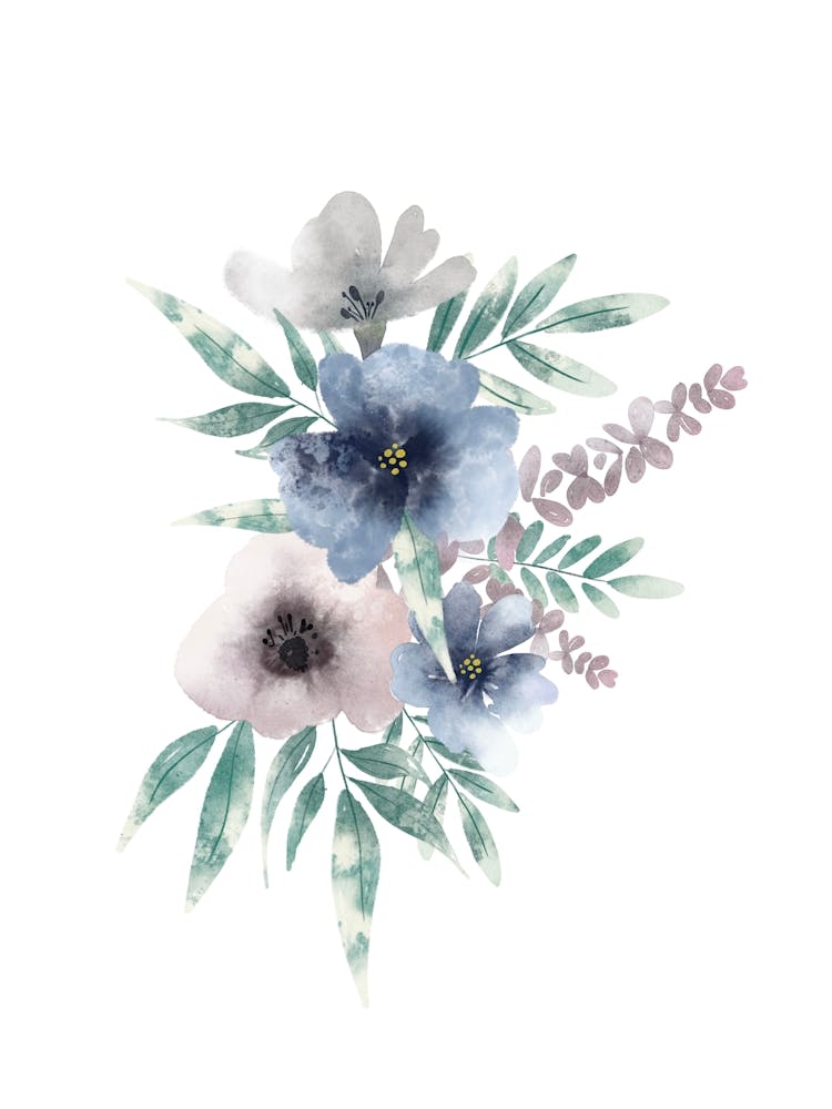 Zarte blaue Aquarellblumen