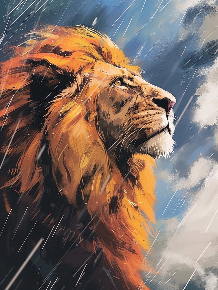 An African Lion Facing A Storm Acrylic Painting 2