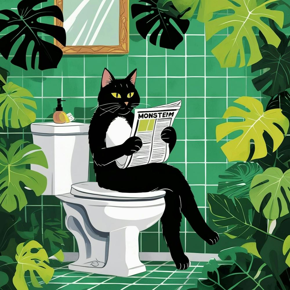 Cat Reading Newspaper on toilet 3