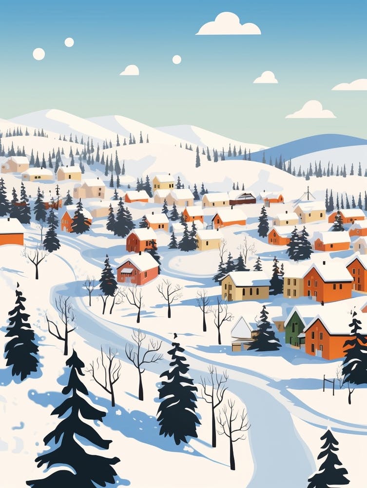Retro Winter Illustration Kiruna Sweden 3