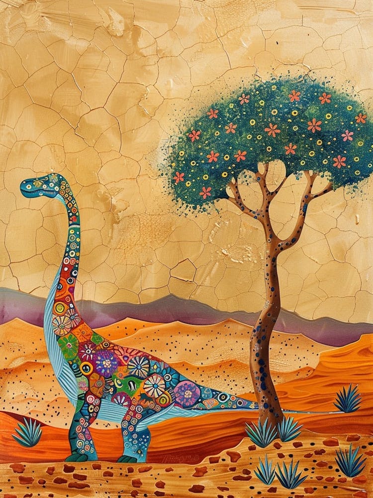 Colourful Dinosaur In The Desert Painting 1
