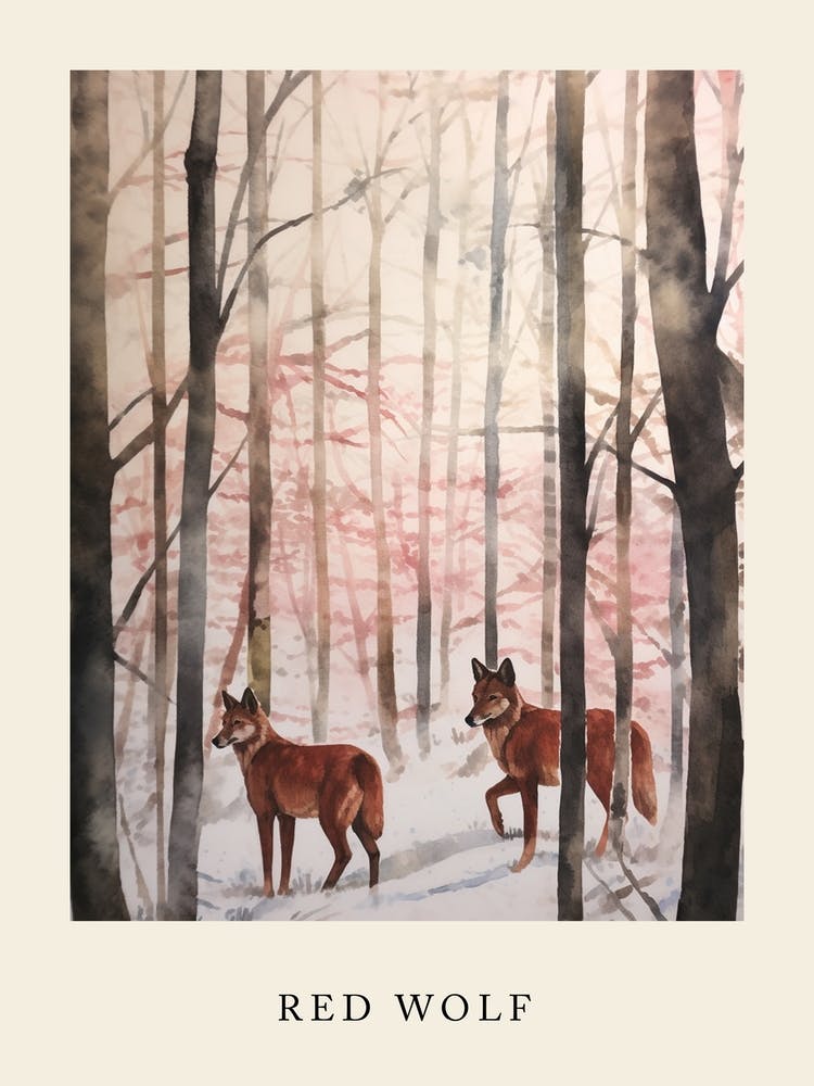 Winter Watercolour Red Wolf 3 Poster