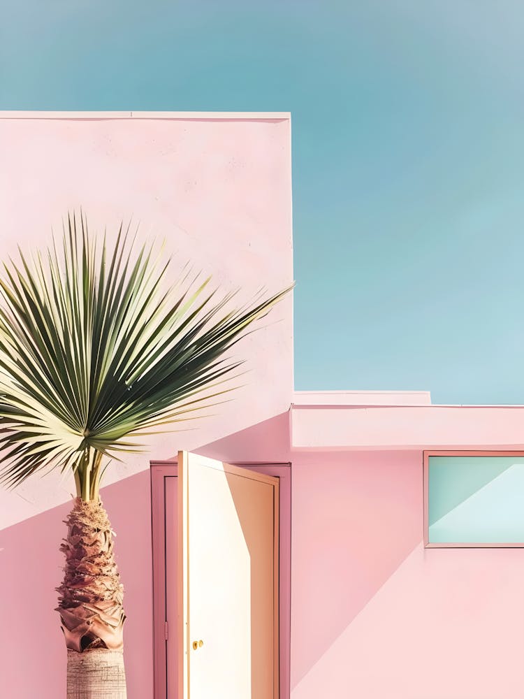 Pink House With Palm Tree