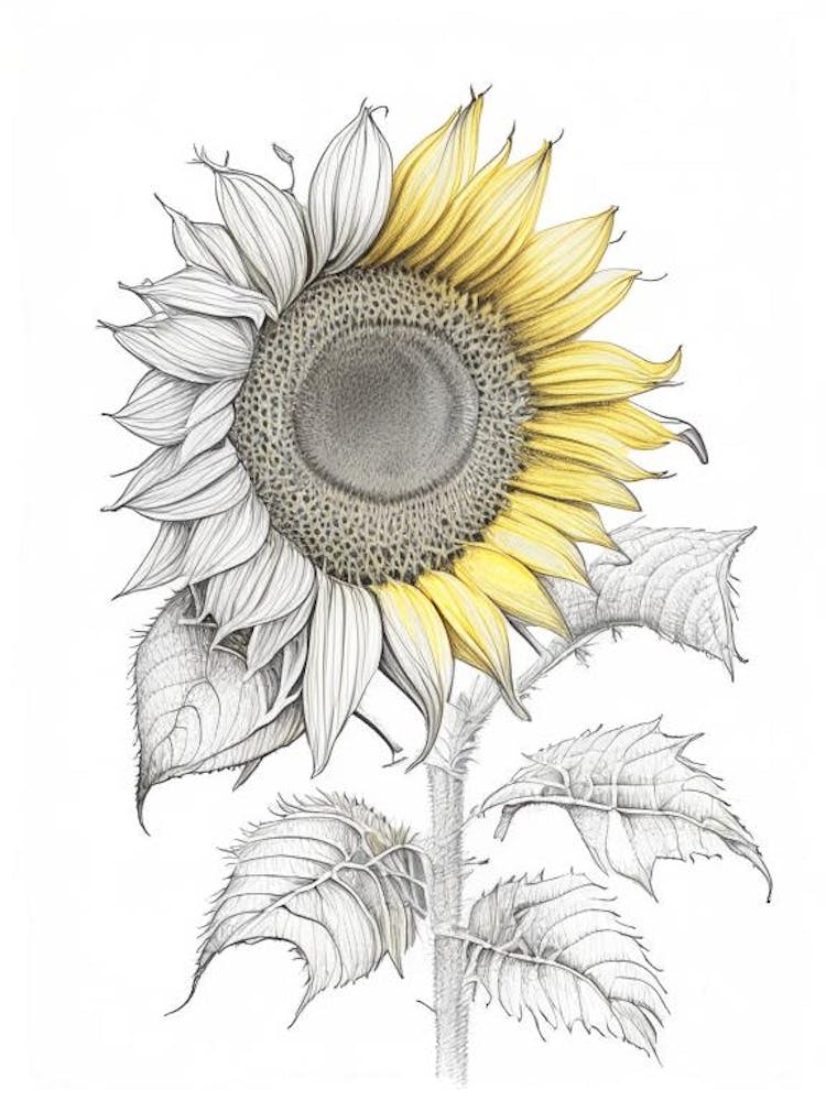 Sunflower Floral Quentin Blake Inspired Illustration 5 Flower