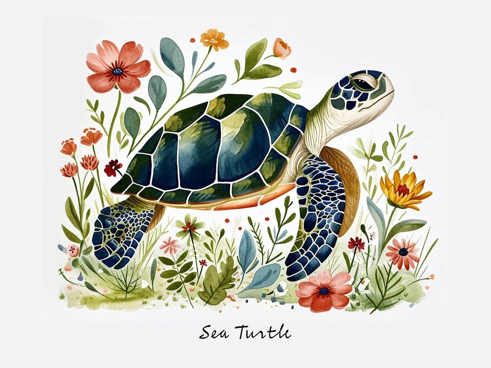 Little Floral Sea Turtle 3 Poster