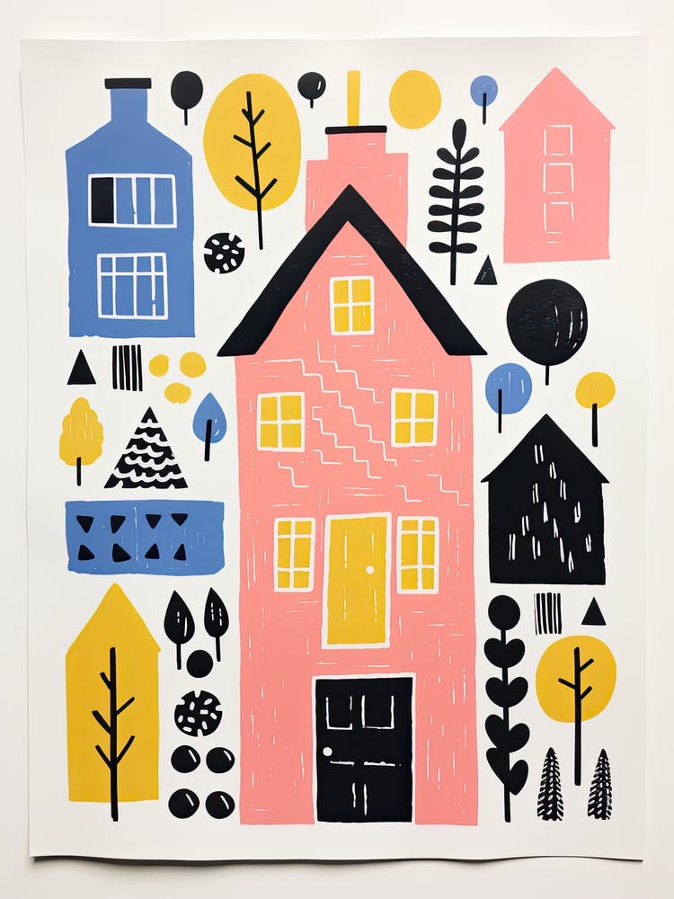 A House In Costwolds, Abstract Risograph Style 2