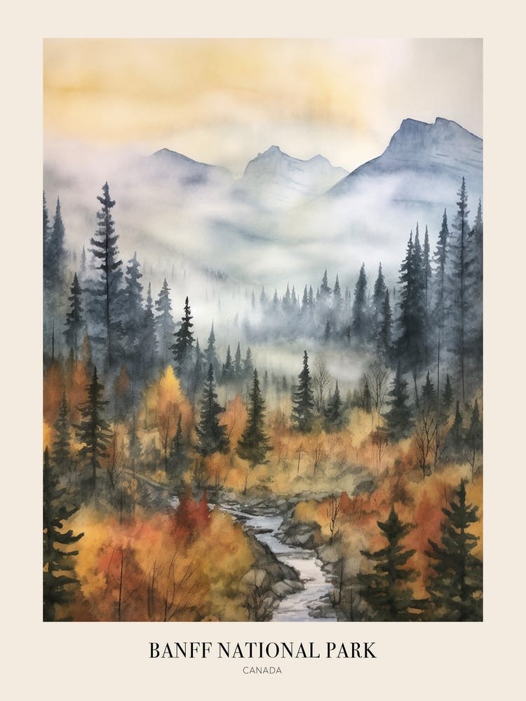 Paysage Forestier d'Automne - Parc National de Banff Canada 2 - Affiche