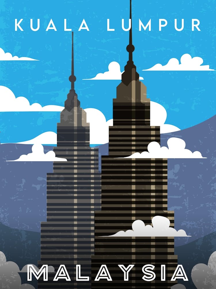Kuala Lumpur, Malaysia — Retro travel minimalist poster