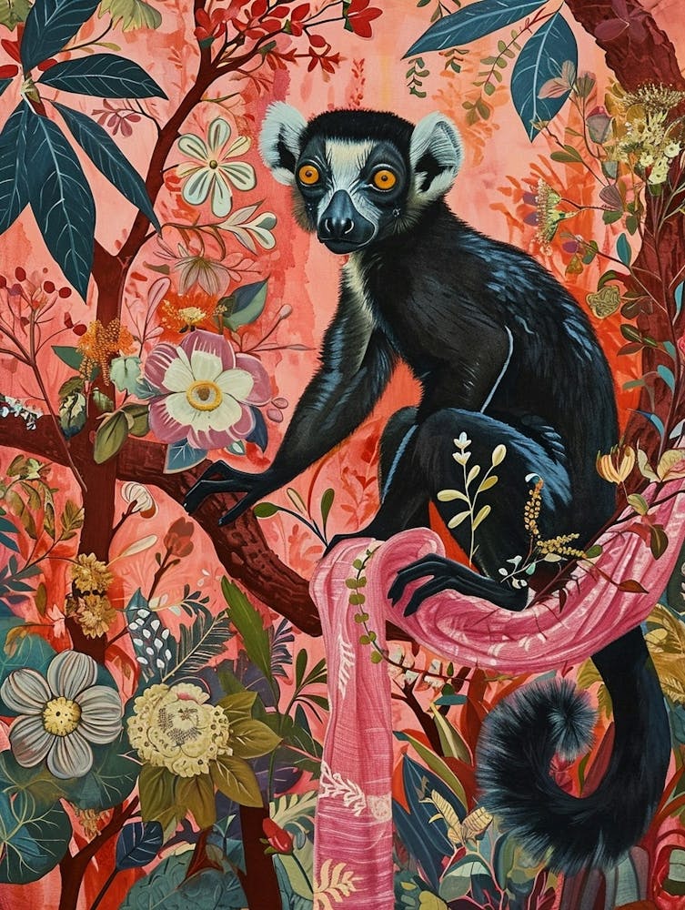 Floral Animal Painting Lemur 4