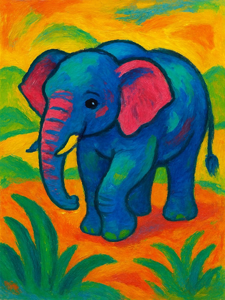 Colorful Expressionist Elephant Print