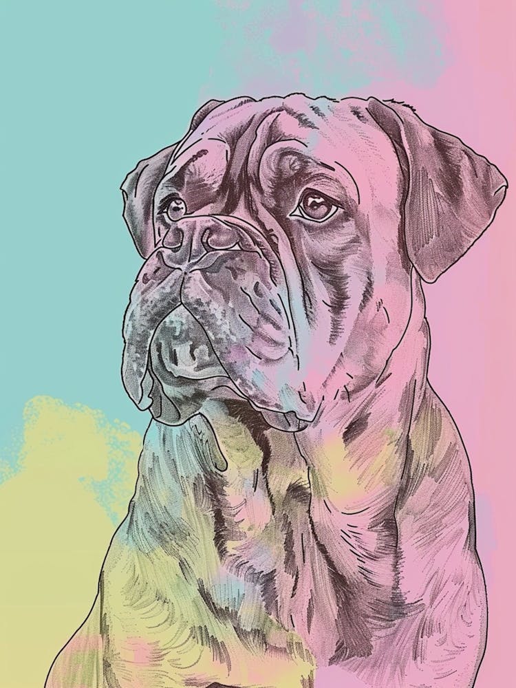 Mastiff Hund Pastell-Linien Gemälde 4