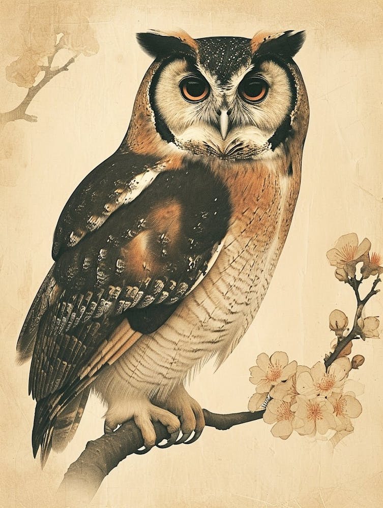 African Wood Owl Vintage Illustration 2