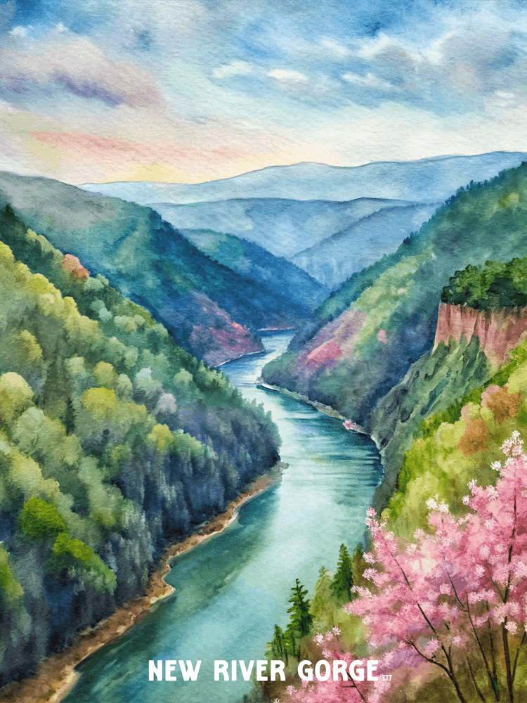 New River Gorge National Park watercolor pating West Virginia.
