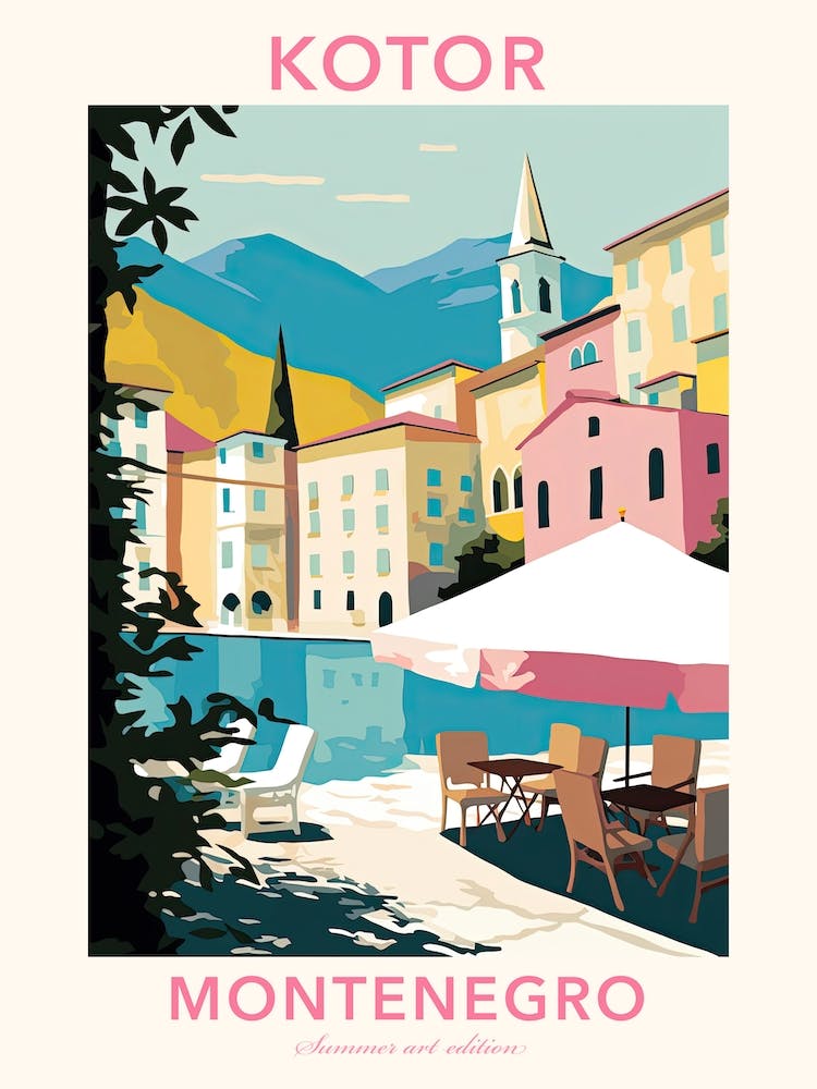 Kotor, Montenegro, Flat Pastels Tones Illustration 4 Poster