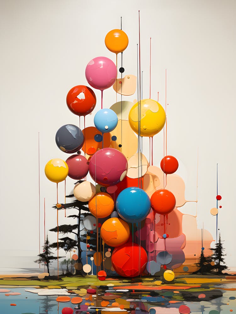 Whimsical Balloon Forest – Colorful Abstract Landscape Wall Decor For Playful Modern Spaces