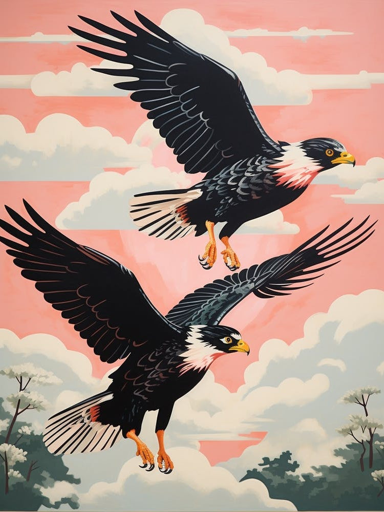 Vintage Japanese Inspired Bird Print Crested Caracara 1