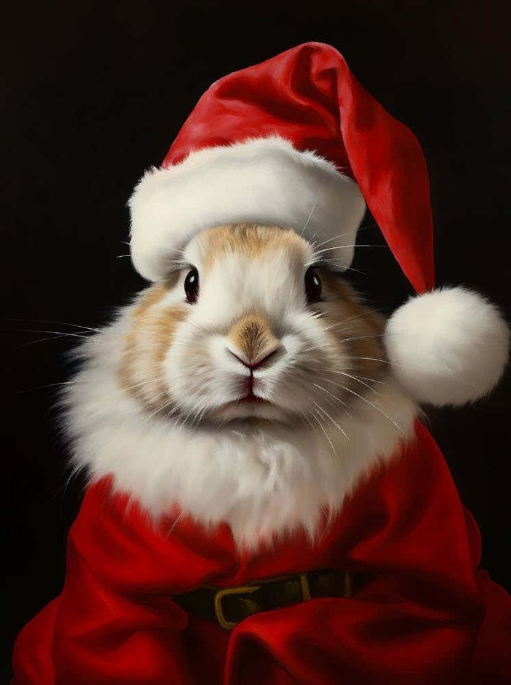 Christmas Santa Rabbit Vintage Portrait, Dressed Animal Print, Victorian Animal Painting, Festive Wall Art, Christmas Printable Wall Art