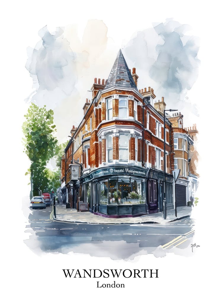 Wandsworth London Borough   Street Watercolour 1 Poster