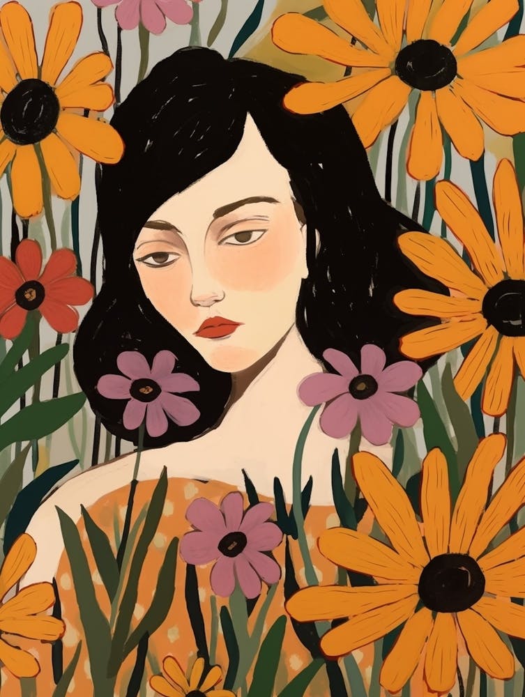 Woman With Autumnal Flowers Black Eyed Susan 1