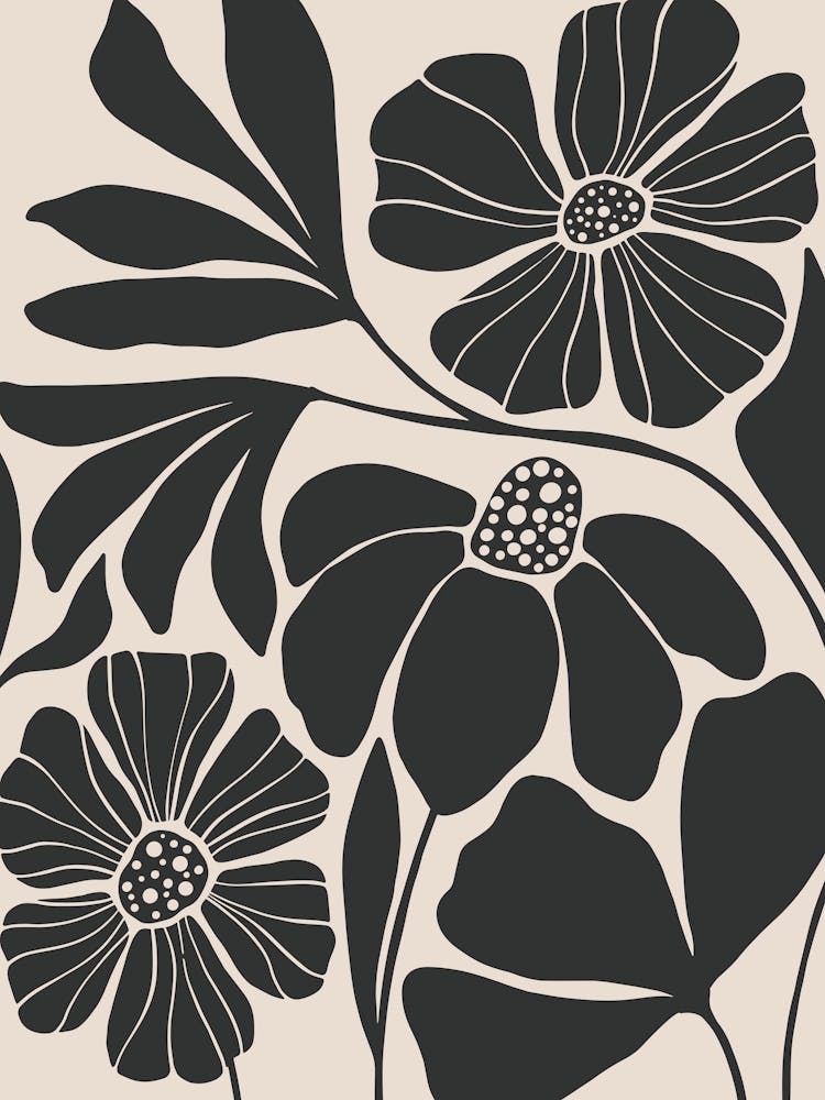 Beige and Black Abstract Floral