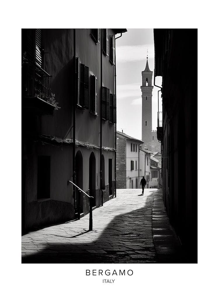 Poster Of Bergamo, Italy, Black And White Analogue Photography 4