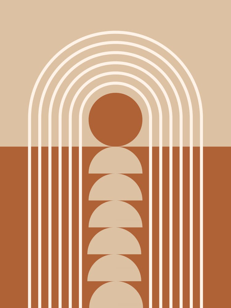 Sunrise Sunset Midcentury Modern Geometric Abstract 10 In Brown Beige 01
