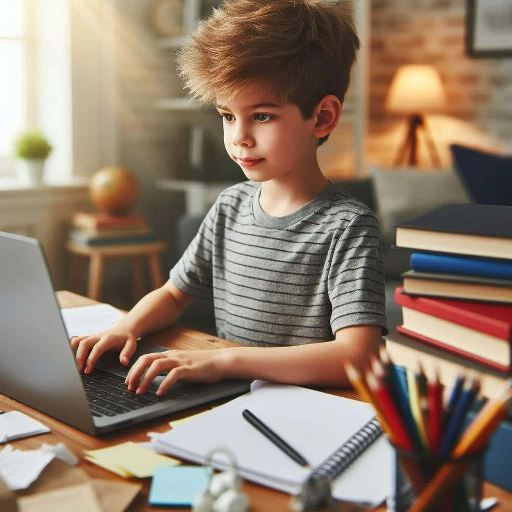 Boy Working On Laptop At Home 1