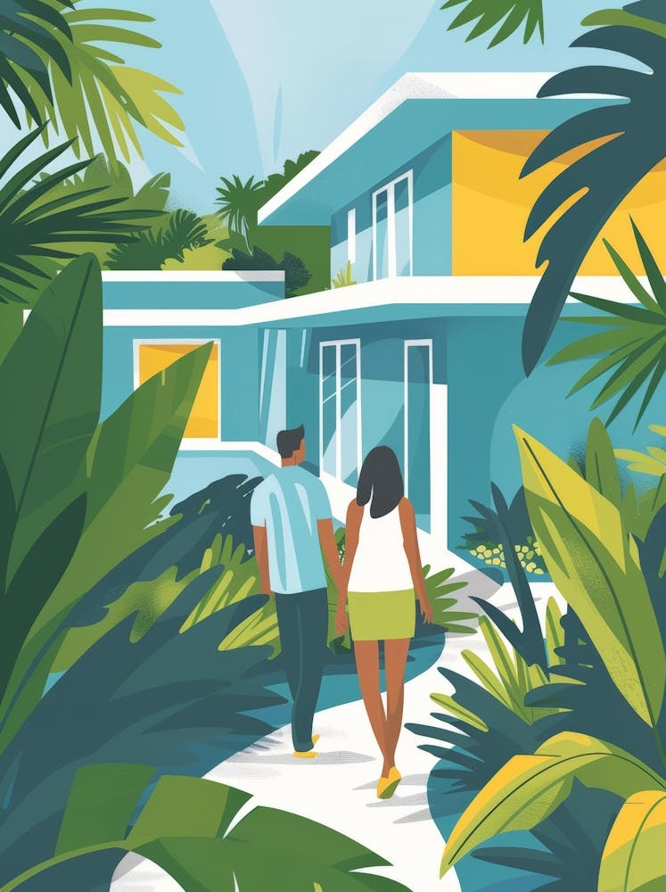 Couple Walking Through Tropical House