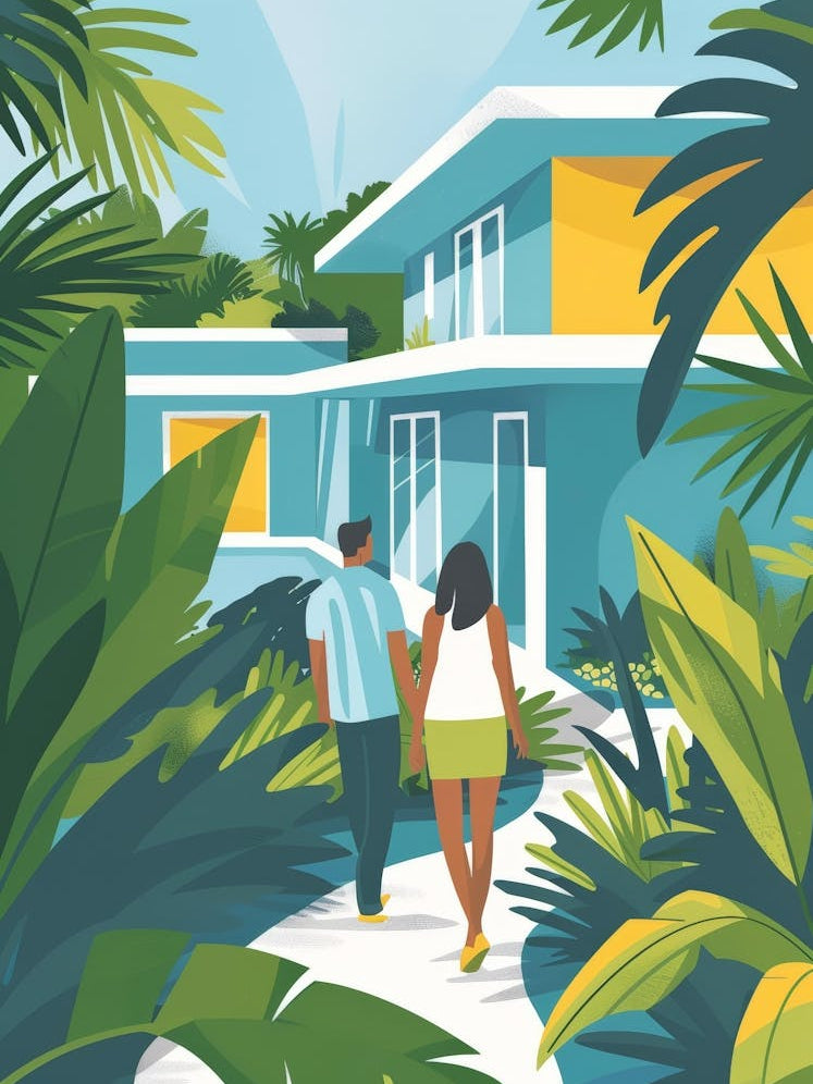 Couple Walking Through Tropical House