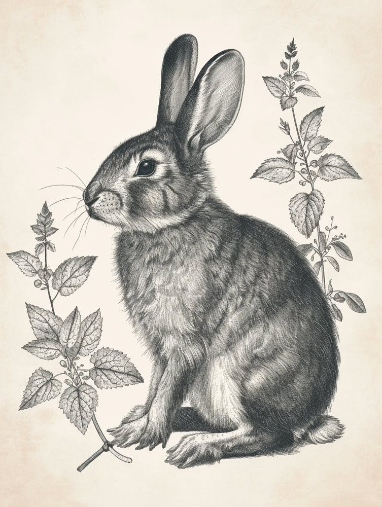 Blanc De Hotot Blockprint Rabbit Illustration 8