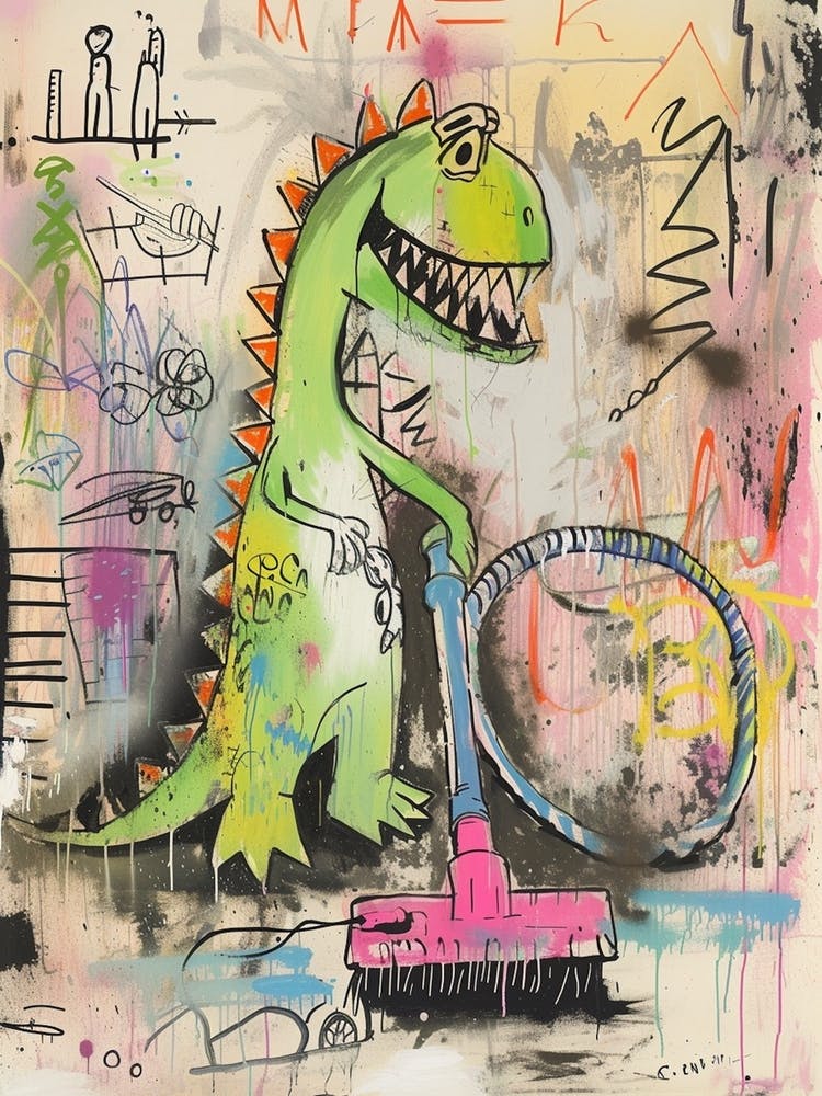 Dinosaur Hoovering The House Graffiti Style 2