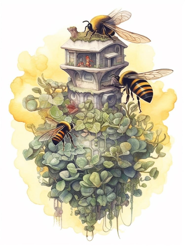 Giant Resin Bee Beehive Watercolour Illustration 3
