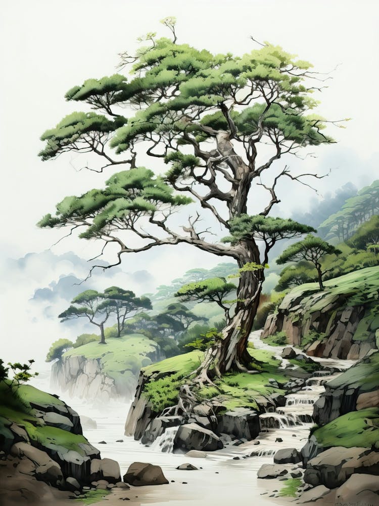 Okinawa Islands In Okinawa, Japanese Brush Painting, Ukiyo E, Minimal 2