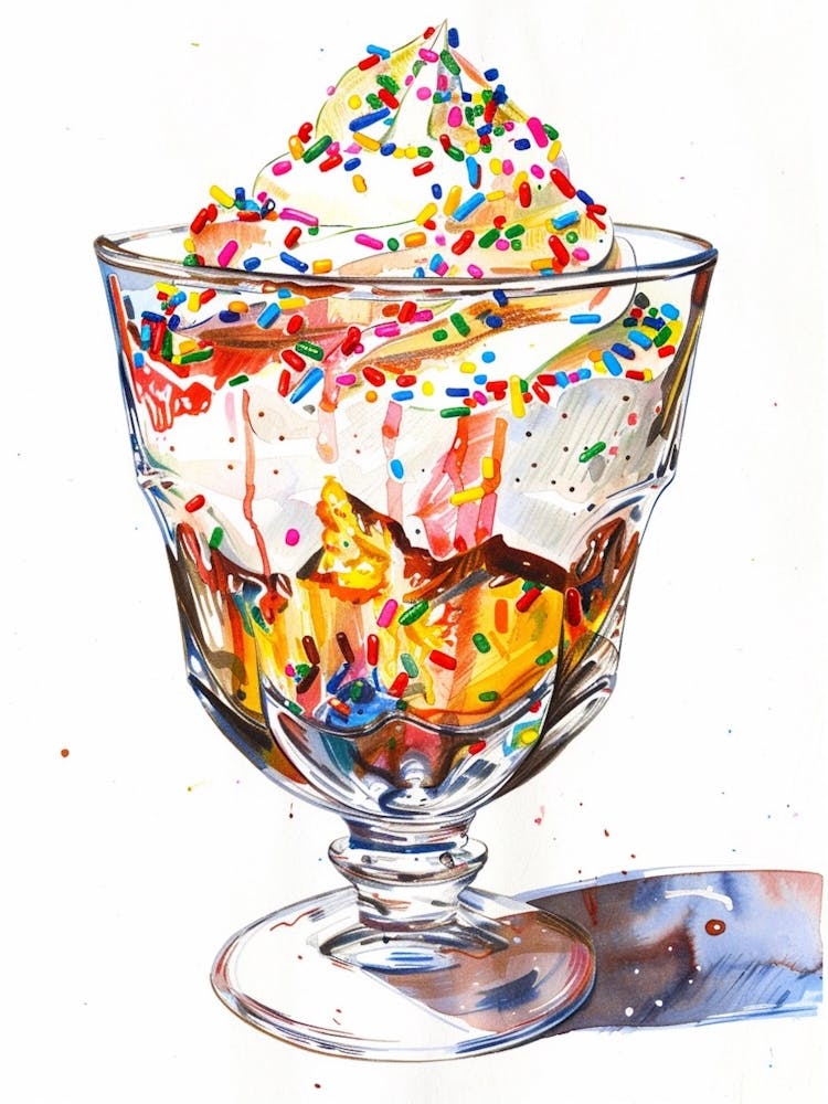 Rainbow Trifle With Sprinkles Mixed Media Painting 4