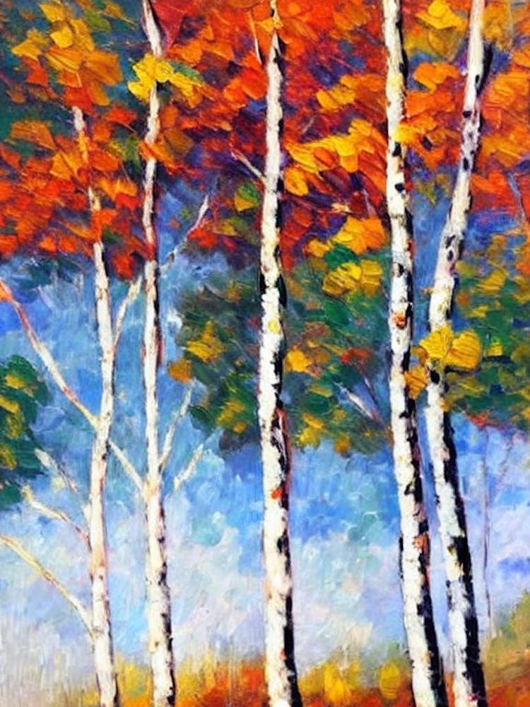 European White Birch tree Abstract Block Colour