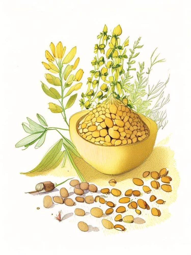 Bockshornkleesamen Gewürze Und Kräuter Bleistiftillustration 3