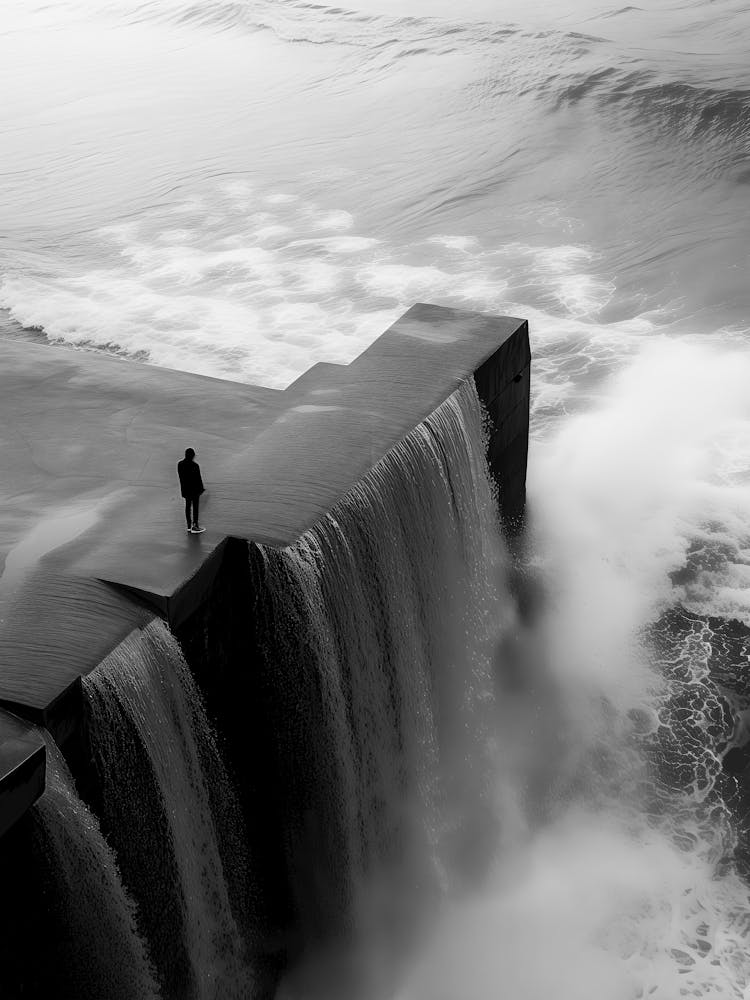 Man Standing On A Waterfall