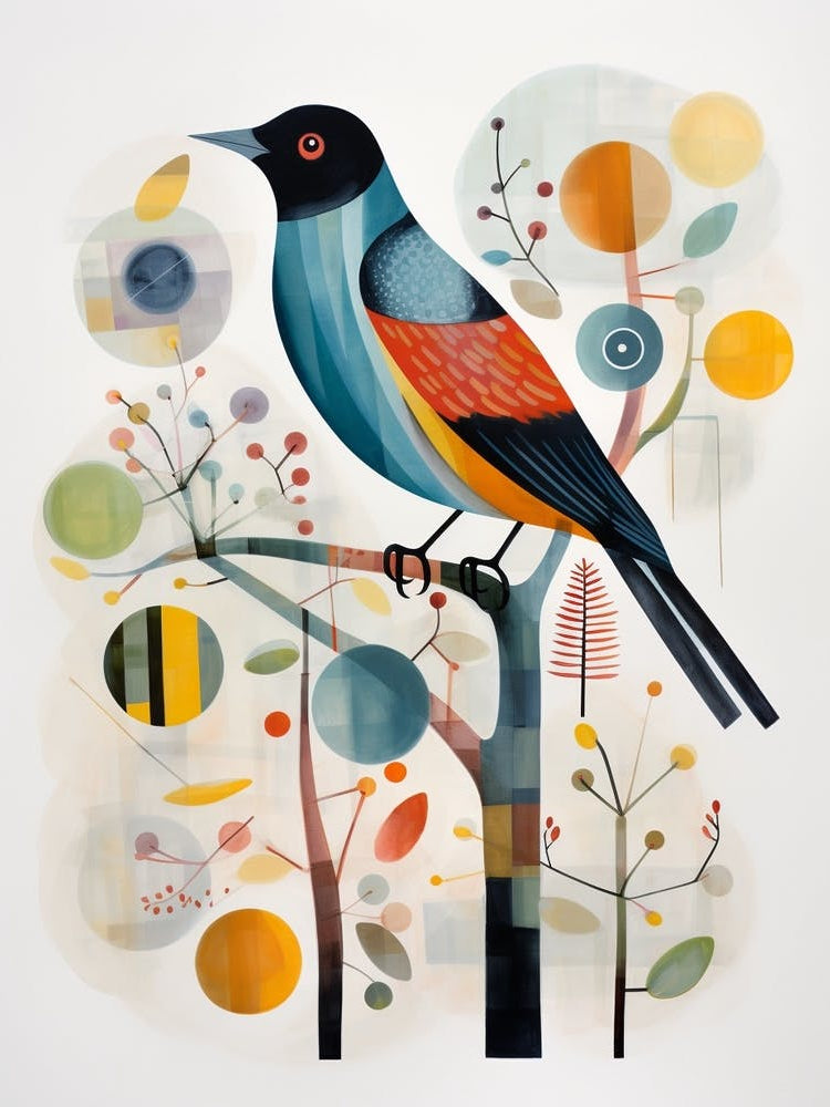 Bird Painting Collage Cowbird 2