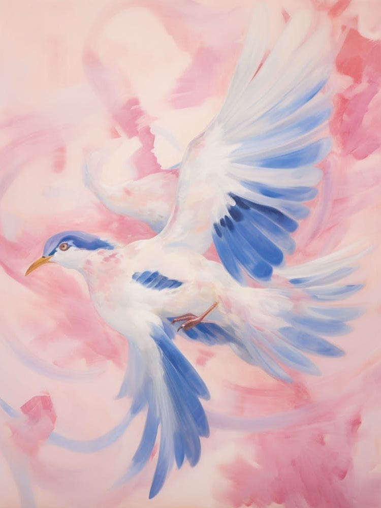 Pink Ethereal Bird Painting Blue Jay 1