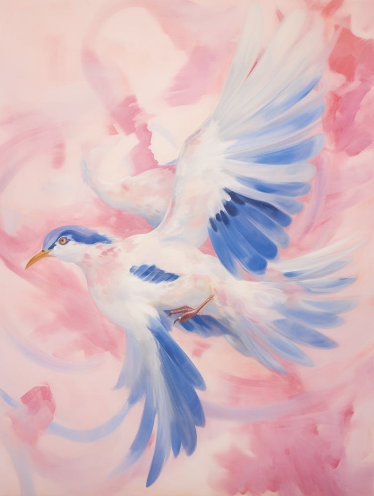 Pink Ethereal Bird Painting Blue Jay 1