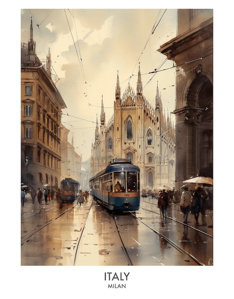 Milan, Italy 7 - Aquarell-Reiseposter