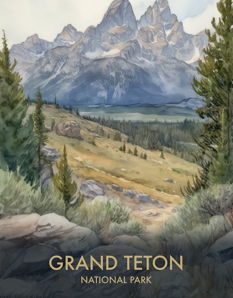 Grand Teton National Park Watercolour Vintage Travel Poster 2