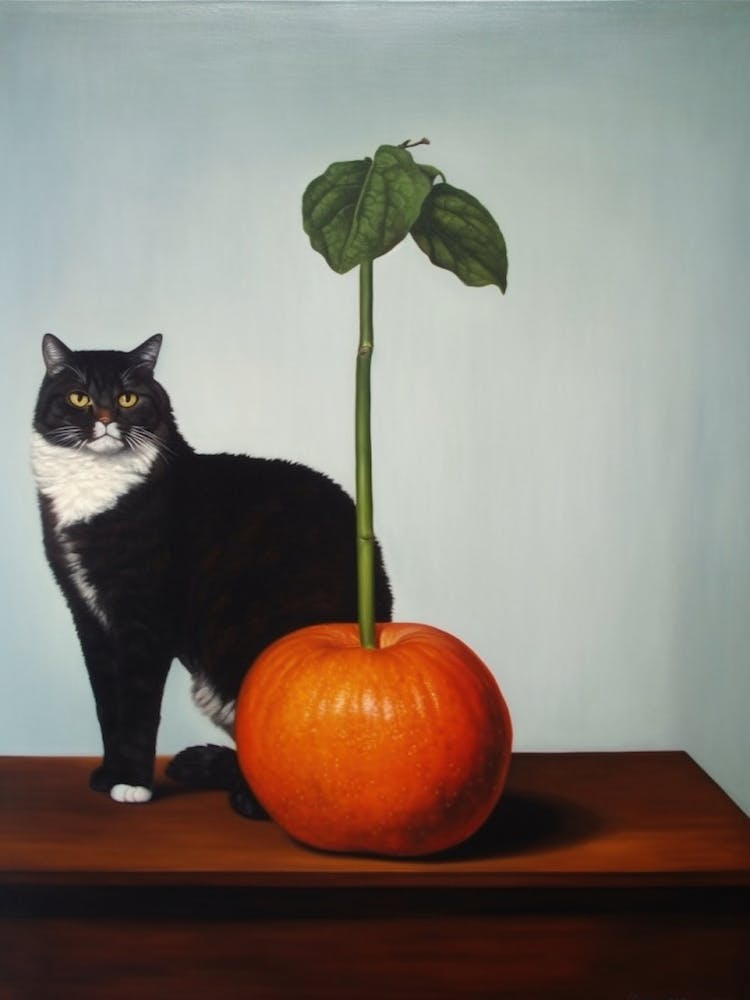 Painting Of A Still Life Of A Amaryllis With A Cat, Realism 3