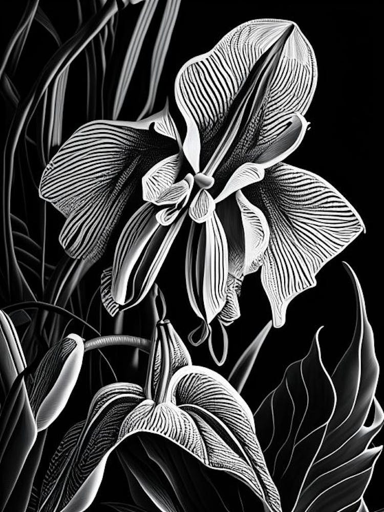 Orchid Leaf Linocut 1